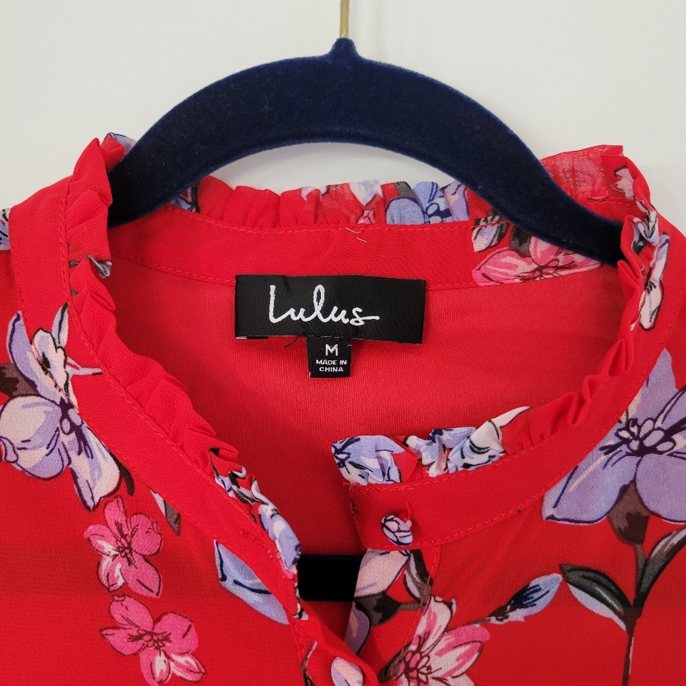 Lulu's Red Floral Ruffled Sleeveless Skater Dress Size Medium - Picture 10 of 13